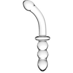 Glass Thin Curved Pleasure Double-Ended Anal Plug Beads Dildo